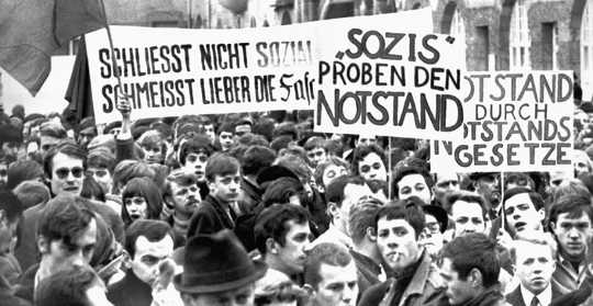 In 1968, young Germans demonstrated against the older generation about many concerns, including their behavior during the Third Reich. 